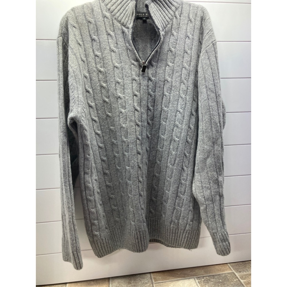 Daniele Blasi Mens XL Gray Wool Blend Cable Knit Quarter Zip Sweater Made